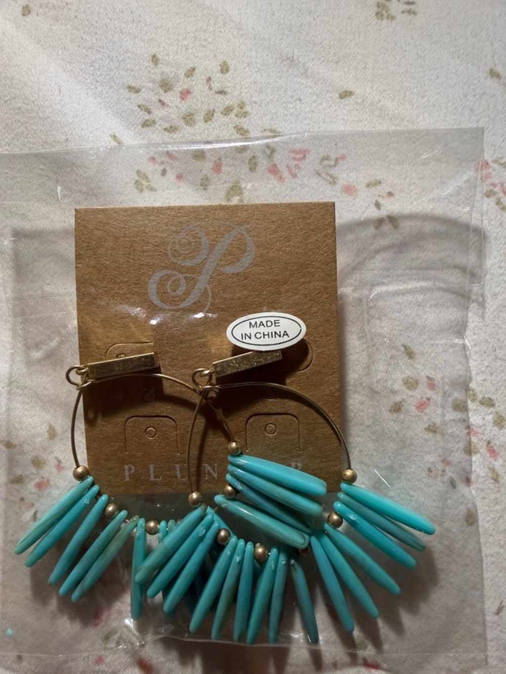 Plunder Turquoise Spike Hoop Earrings with Gold Accents